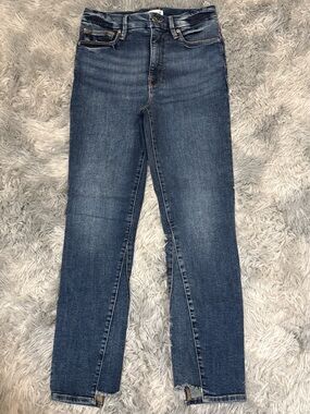 Good American High Rise Skinny Jeans Women’s Size 4/27 Raw Hem Step Hem Denim
